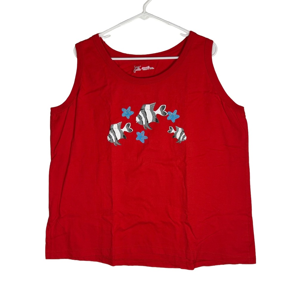 Just My Size Red Tropical Fish Graphic Tank Top Women 22W‎ 24W Plus Size Cotton